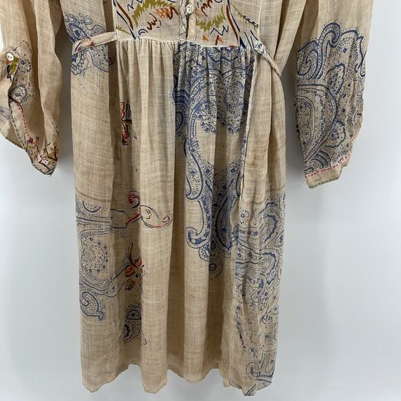ANTHRO Dolma paisley boho print 1/4 button up long sleeve baby doll dress sz S/M - Picture 4 of 7
